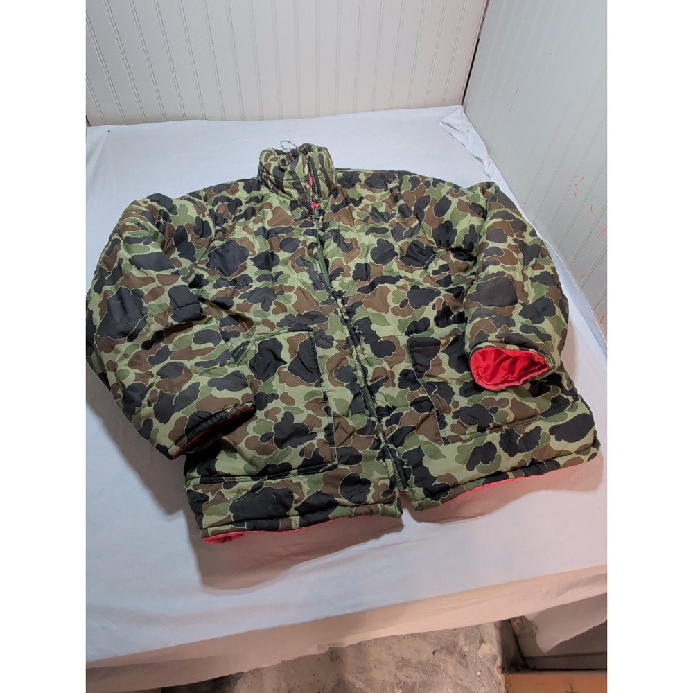 Vintage Duck Camo Reversible Puffer Jacket Neon Pink Bubble Coat No Size Tag XL